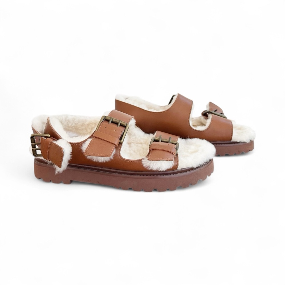 Madewell Madelyn Brown Shearling-Lined Sandals 9